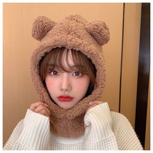 Load image into Gallery viewer, Plush Balaclava With Ear Cartoon Bear Ear Lamb Beanie Warm Winter Hat With Mask Thickened Fullfy Skullies Beanies for Women Girl