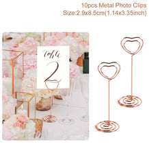 Load image into Gallery viewer, 10pcs Love Shape Metal Photo Clip Wedding Signs Wedding Table Numbers Place Cards Holder Wedding Table Decor Party Supplies