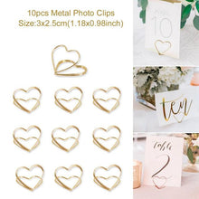 Load image into Gallery viewer, 10pcs Love Shape Metal Photo Clip Wedding Signs Wedding Table Numbers Place Cards Holder Wedding Table Decor Party Supplies