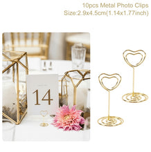 Load image into Gallery viewer, 10pcs Love Shape Metal Photo Clip Wedding Signs Wedding Table Numbers Place Cards Holder Wedding Table Decor Party Supplies