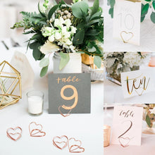 Load image into Gallery viewer, 10pcs Love Shape Metal Photo Clip Wedding Signs Wedding Table Numbers Place Cards Holder Wedding Table Decor Party Supplies