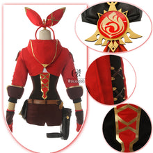 Load image into Gallery viewer, Game Genshin Impact Amber Cosplay Costume Amber Cosplay Costume Women Red Comtume Halloween Top Pant Uniform Full Set