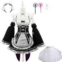 Load image into Gallery viewer, Ram/Rem Cosplay Re:zero Kara Hajimeru Isekai Seikatsu black blue red Costume Maid Servant Dress