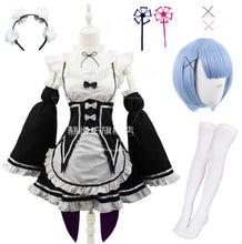 Load image into Gallery viewer, Ram/Rem Cosplay Re:zero Kara Hajimeru Isekai Seikatsu black blue red Costume Maid Servant Dress