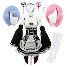 Load image into Gallery viewer, Ram/Rem Cosplay Re:zero Kara Hajimeru Isekai Seikatsu black blue red Costume Maid Servant Dress
