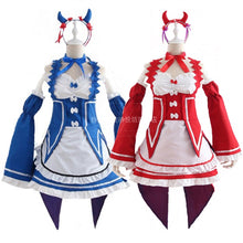 Load image into Gallery viewer, Ram/Rem Cosplay Re:zero Kara Hajimeru Isekai Seikatsu black blue red Costume Maid Servant Dress