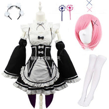 Load image into Gallery viewer, Ram/Rem Cosplay Re:zero Kara Hajimeru Isekai Seikatsu black blue red Costume Maid Servant Dress