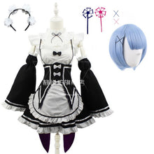 Load image into Gallery viewer, Ram/Rem Cosplay Re:zero Kara Hajimeru Isekai Seikatsu black blue red Costume Maid Servant Dress