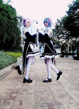 Load image into Gallery viewer, Ram/Rem Cosplay Re:zero Kara Hajimeru Isekai Seikatsu black blue red Costume Maid Servant Dress