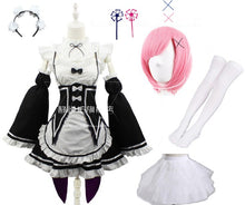 Load image into Gallery viewer, Ram/Rem Cosplay Re:zero Kara Hajimeru Isekai Seikatsu black blue red Costume Maid Servant Dress