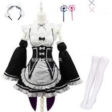 Load image into Gallery viewer, Ram/Rem Cosplay Re:zero Kara Hajimeru Isekai Seikatsu black blue red Costume Maid Servant Dress