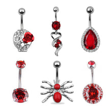 Load image into Gallery viewer, Red CZ Steel Navel Piercing Belly Button Rings Dangled 6 Styles 14G Earrings Piercing Ombligo Body Jewelry For Sexy Women Oreja