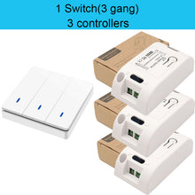 Load image into Gallery viewer, 433Mhz Wireless Push Button Smart Light Switch Remote Control 90-250V 10Amp 1CH RF Relay Receiver Transmitter for Fan Lamp