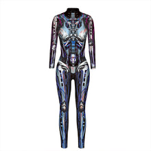 Load image into Gallery viewer, Robot Halloween Skeleton Cosplay Costumes Sexy Slim Jumpsuit for Women Halloween Carnival Future Technology Steampunk Bodysuit