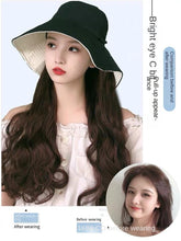 Load image into Gallery viewer, Bucket Hat Wig Female Net Red Big Wave Black Mid-Length Hair Hat Natural Wig Temperament Simulation Integrated Head Cover