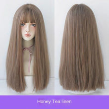 Load image into Gallery viewer, Wig Women's Long Hair Natural Full-Head Wig Black Long Straight Long Straight Hair Natural Air Bangs Head Cover Net Red Medium Long Hair
