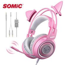 Load image into Gallery viewer, Wired Headset Gamer Pink Cat Ear Headset Cute PS4 Phone PC With Microphone 3.5mm Gaming Phone PS4 Overear Gamer G951s Pink