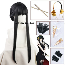 Load image into Gallery viewer, SPY FAMILY Yor Forger Cosplay Black Long Wig Hairpin Earrings Weapons Anime Headgear Girls Heat-resistant Fiber Hair Party Props