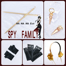 Load image into Gallery viewer, SPY FAMILY Yor Forger Cosplay Black Long Wig Hairpin Earrings Weapons Anime Headgear Girls Heat-resistant Fiber Hair Party Props