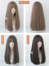 Load image into Gallery viewer, Wig Women's Long Hair Natural Full-Head Wig Black Long Straight Long Straight Hair Natural Air Bangs Head Cover Net Red Medium Long Hair