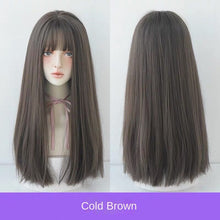 Load image into Gallery viewer, Wig Women's Long Hair Natural Full-Head Wig Black Long Straight Long Straight Hair Natural Air Bangs Head Cover Net Red Medium Long Hair