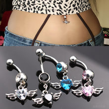 Load image into Gallery viewer, Angel Love Wing Heart Navel Piercing Ombligo Black Zircon Belly Button Rings Belly Piercing Ring Pircing Ear Jewelry