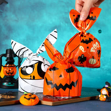 Load image into Gallery viewer, StoBag 50pcs Halloween Candy Packaging Bag Party Trick Or Treat Handbag For Children Gift Cookies Handmade Favour Biscuits Snack