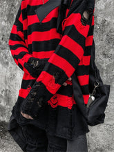 Load image into Gallery viewer, Striped Sweaters Women Punk Unisex Sweater Autumn Hollow Out Hole Broken Jumper Loose Oversized Sweater
