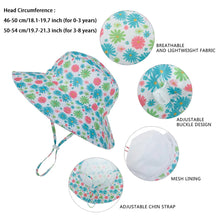 Load image into Gallery viewer, Summer Outdoor UV Protection Bucket Hat for Baby Kids Wide Brim Beach Sun Hat Adjustable Chin Strap Cap for 0-8 Years Girl Boy