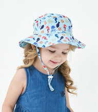 Load image into Gallery viewer, Summer Outdoor UV Protection Bucket Hat for Baby Kids Wide Brim Beach Sun Hat Adjustable Chin Strap Cap for 0-8 Years Girl Boy