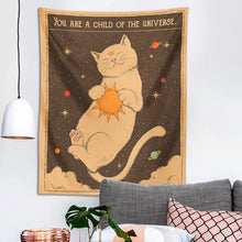 Load image into Gallery viewer, Sun moon Tarot Cat Tapestry Wall Hanging Witchcraft you are a child of the universe Bohemia Home Decor Hippie Bedroom Decor