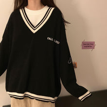 Load image into Gallery viewer, Sweaters Women Ulzzang Letter Chic Vintage V-neck Daily Oversize Girls Pullovers Student Fall Casual All-match Ins Sweater