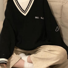 Load image into Gallery viewer, Sweaters Women Ulzzang Letter Chic Vintage V-neck Daily Oversize Girls Pullovers Student Fall Casual All-match Ins Sweater