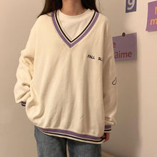 Load image into Gallery viewer, Sweaters Women Ulzzang Letter Chic Vintage V-neck Daily Oversize Girls Pullovers Student Fall Casual All-match Ins Sweater