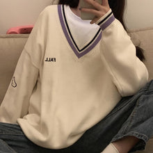 Load image into Gallery viewer, Sweaters Women Ulzzang Letter Chic Vintage V-neck Daily Oversize Girls Pullovers Student Fall Casual All-match Ins Sweater