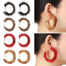 Load image into Gallery viewer, 1 Pair Winter Autumn Round Hairy Earring Temperament Exaggerated Big Circle Earrings Warm Fur Hoop Plush Jewelry Gift
