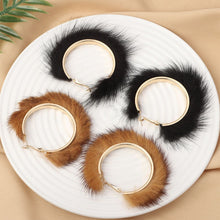 Load image into Gallery viewer, 1 Pair Winter Autumn Round Hairy Earring Temperament Exaggerated Big Circle Earrings Warm Fur Hoop Plush Jewelry Gift