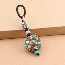 Load image into Gallery viewer, Tibetan Buddha Pendant Keychain Keyring Om Ohm Aum Buddhist Mantra Sign Yoga Charm Car Key Chain For Women Nepal Ethnic Jewelry