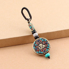 Load image into Gallery viewer, Tibetan Buddha Pendant Keychain Keyring Om Ohm Aum Buddhist Mantra Sign Yoga Charm Car Key Chain For Women Nepal Ethnic Jewelry