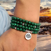 Load image into Gallery viewer, Tibetan 108 Mala Bracelet Malachite Stone Beads Bracelets Yoga Lotus OM Buddha 6 MM