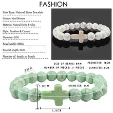 Load image into Gallery viewer, Trendy Jesus Cross Charm Blue Turquoises Men Bracelet Black Lava Stone 8mm White Beads Bracelets Bangles for Women Yoga Jewelry