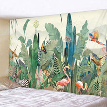 Load image into Gallery viewer, Tropical plants jungle animals tapestry retro landscape wall hanging mandala psychedelic wall covering yoga bohemian decoration