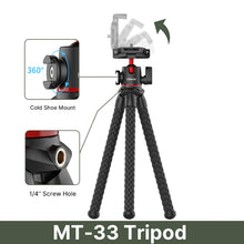 Load image into Gallery viewer, Octopus Flexible Tripod For Phone SLR DSLR Camera Tripod Extend 1/4'' Screw With Ballhead Cold Shoe Phone Clip