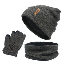 Load image into Gallery viewer, Unisex Beanies Hat Ring Scarf Gloves Set Winter Knitted Thick Warm Cap Women Men Solid Retro Beanie Hat Soft Touch Screen Gloves