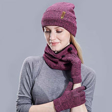 Load image into Gallery viewer, Unisex Beanies Hat Ring Scarf Gloves Set Winter Knitted Thick Warm Cap Women Men Solid Retro Beanie Hat Soft Touch Screen Gloves