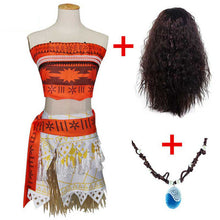 Load image into Gallery viewer, Adult Kids Princess Vaiana Moana Costume Dresses with Necklace Wig Women Girls Halloween Party Moana Dress Costumes Cosplay