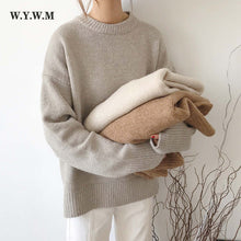 Load image into Gallery viewer, Cashmere Elegant Women Sweater Oversized Knitted Basic Pullovers O Neck Loose Soft Female Knitwear Jumper