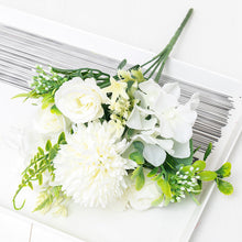 Load image into Gallery viewer, 5 pcs White Rose Artificial Silk Flowers Dandelion Wedding Fake Flower Bride Hand Bouquet Home Party Christmas Decoration Arrangement