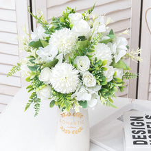 Load image into Gallery viewer, 5 pcs White Rose Artificial Silk Flowers Dandelion Wedding Fake Flower Bride Hand Bouquet Home Party Christmas Decoration Arrangement