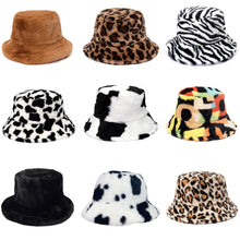 Load image into Gallery viewer, Winter Cow Leopard Faux Fur Fluffy Bucket Hats Women Outdoor Warm Sun Hat Soft Velvet Furly Fisherman Cap Lady Fashion Panama